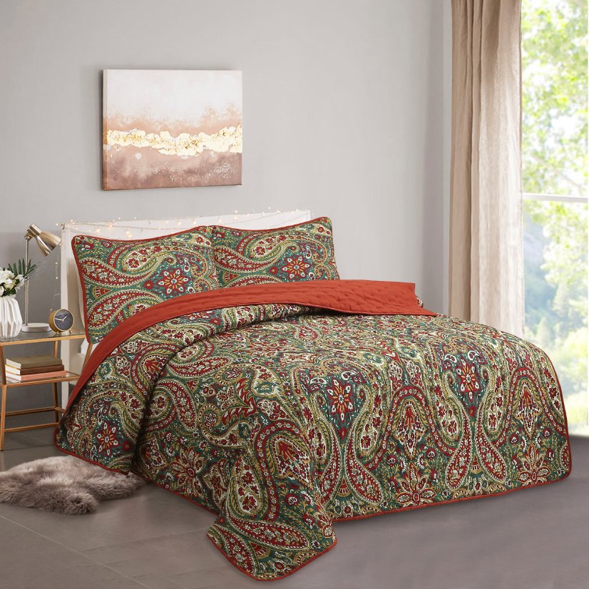 Digital Printed Bespreads A02 Adult Bohemian Paisley Super soft Polyester Quilt | 160g Imitation Silk Ultrasonic Bedspread