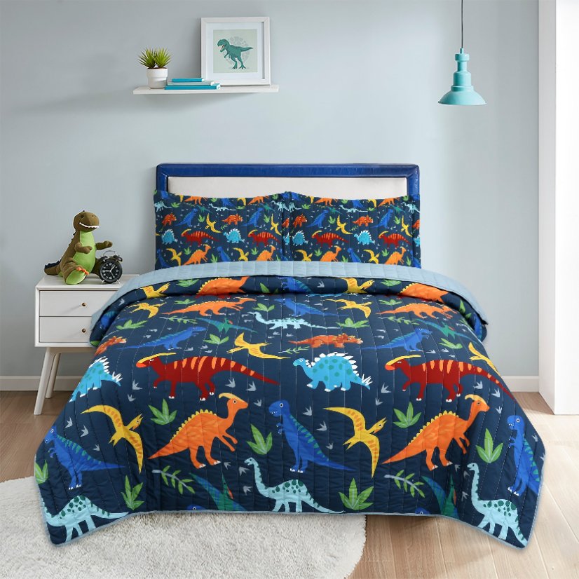 Children Digital Printed Bedspreads A11 Kids Dinosaur 3-Piece Quilt Bedding Set