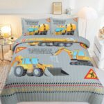 Children Digital Printed Bedspreads A12 Kids Excavator 3-Piece Quilt Bedding Set