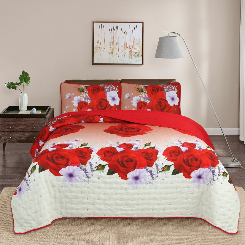 Digital Printed Bespreads A04Adult Romantic Rose Super Soft Polyester Quilt | 160g Imitation Silk Ultrasonic Bedspread