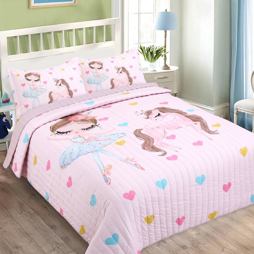 Children Digital Printed Bedspreads A08 Ballerina & Unicorn Kids Bedding Set